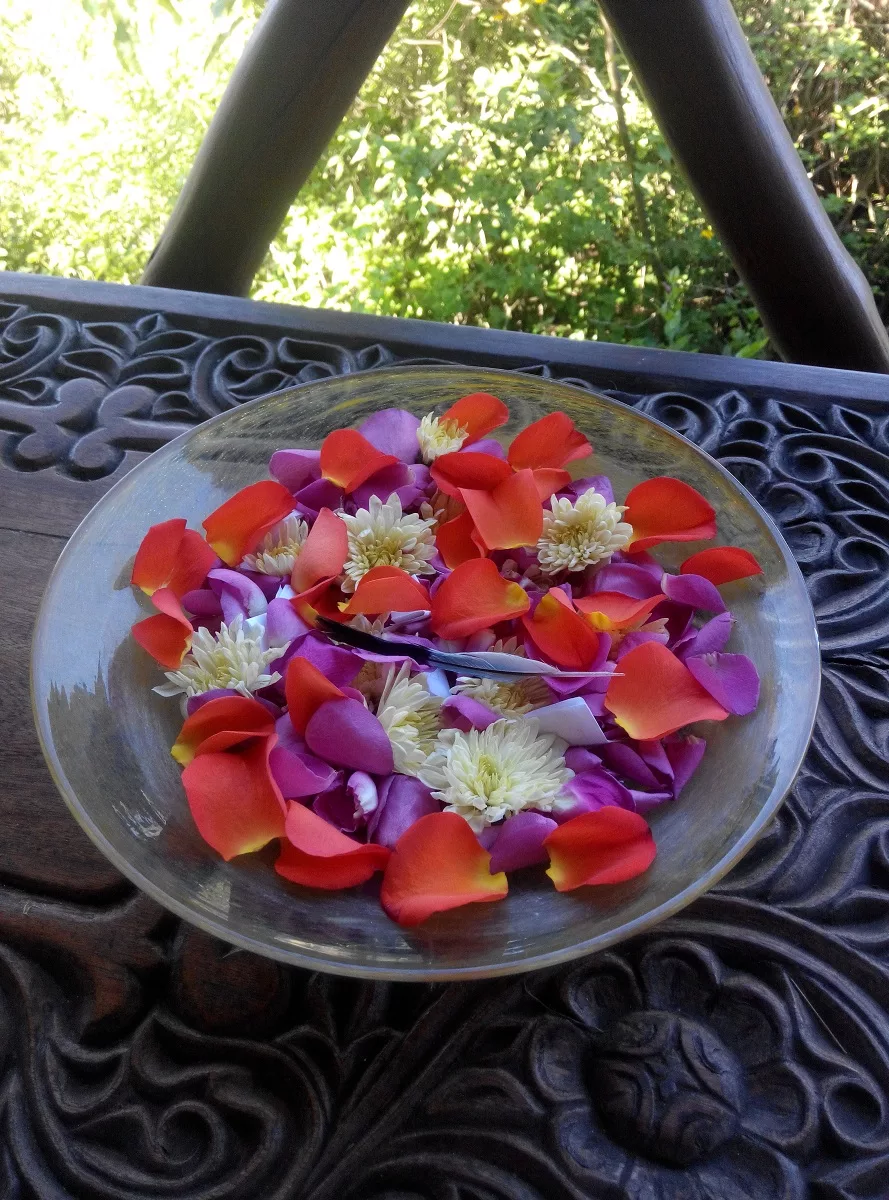 glass bowl with colourful petals - about my deep soulwork, amyra mah
