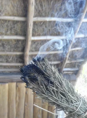 Rosemary bundle with curling smoke